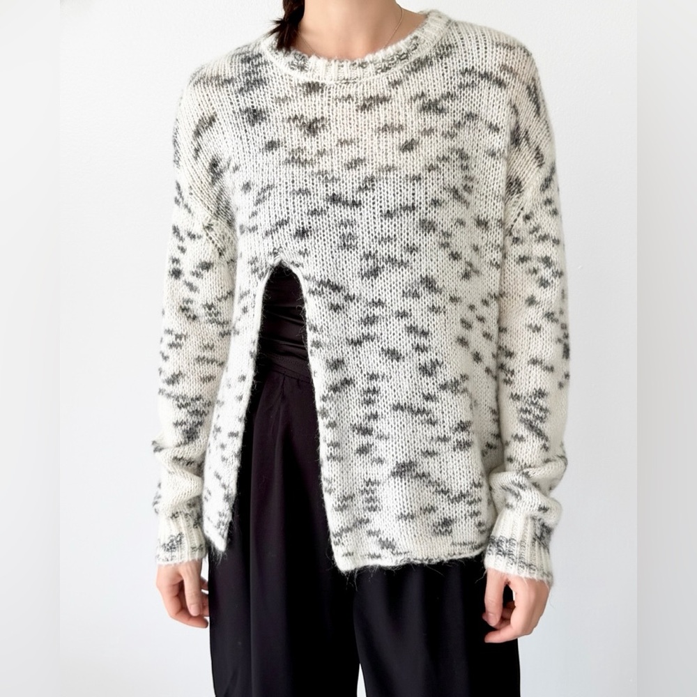 Zara Black & White Knit Sweater with Front Slit | Crewneck | Size S